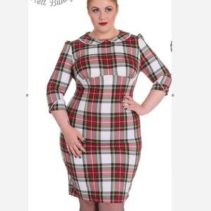 Hell Bunny Doralee Tartan Plaid Red White Peter Pan Collar Dress 2X EUC